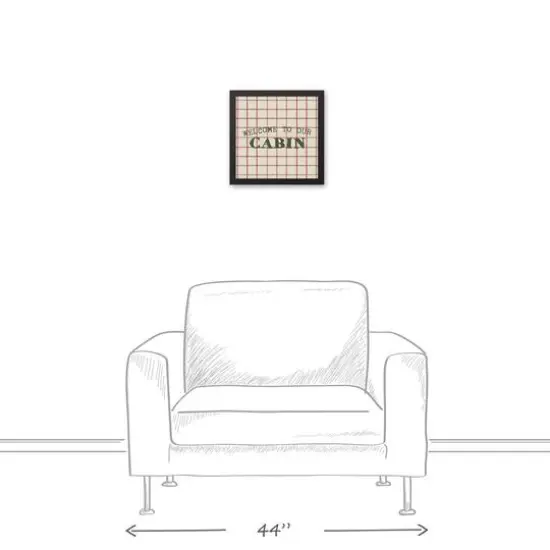 Welcome To Our Cabin Red and Cream Check Canvas Wall Art in Black Frame {6}