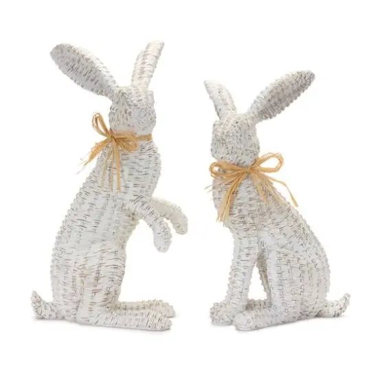 White Wicker Rabbit Statue Set, 15.25" & 17.75" {1}