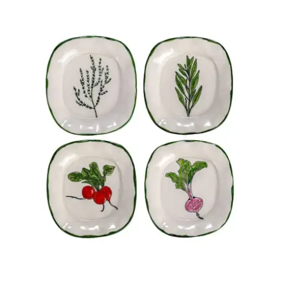 Hello Honey&reg; 7.75" Vegetable & Herb Print Stoneware Plate Set {1}