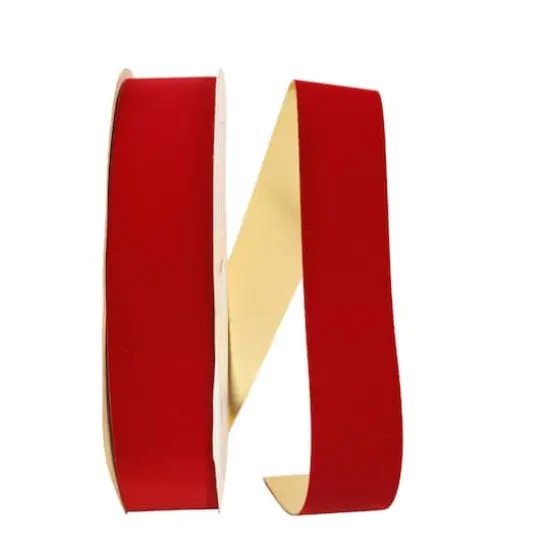 JAM Paper 2.5" x 100yd. Velvet Gold Back Ribbon Holiday Red {1}