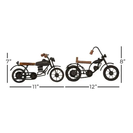 Brown Metal Contemporary Motorcycle Sculpture Set {9}