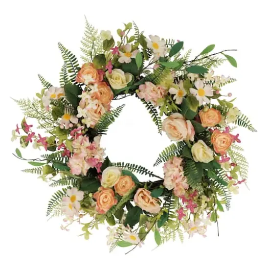 24" Pink Rose & Hydrangea Floral Spring Wreath {1}