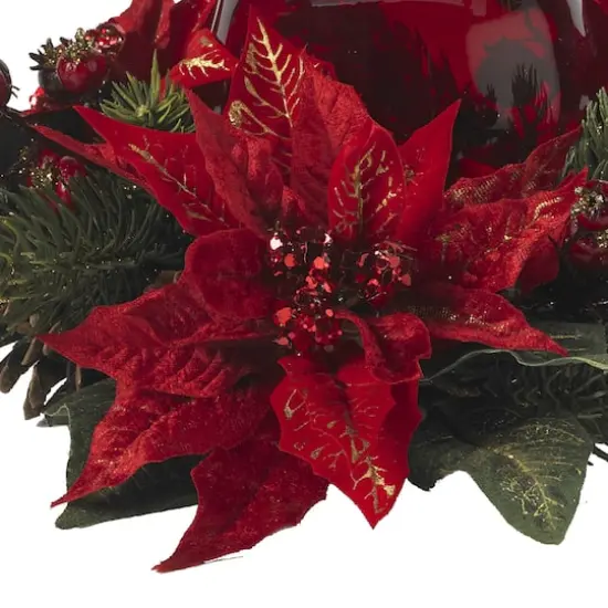 13" Poinsettia & Berry Candelabrum Artificial Arrangement {4}