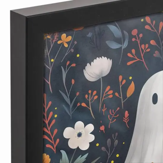 Cute Floral Ghost 13.73" x 13.73" Black Framed Canvas {5}