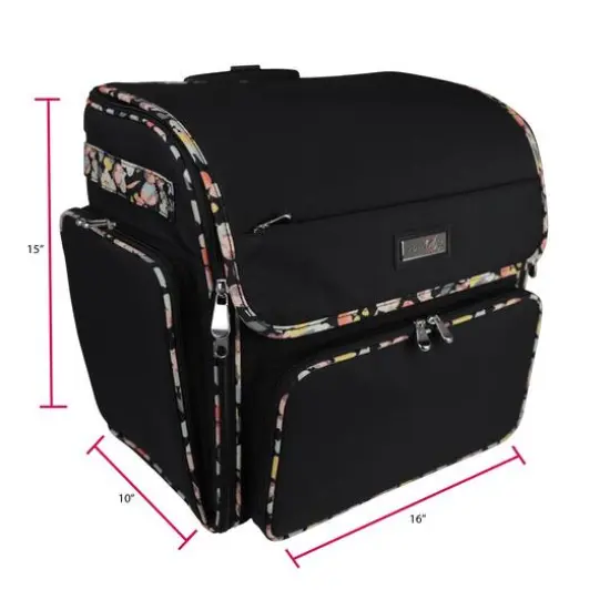 Everything Mary Black Floral Deluxe Collapsible Rolling Craft Bag {4}