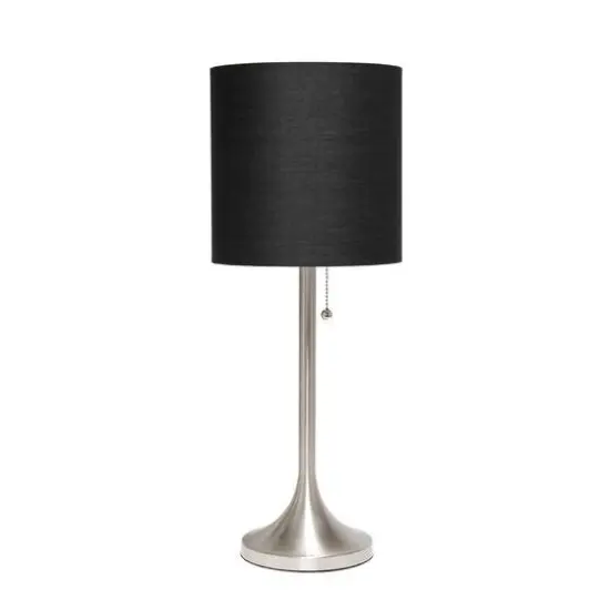 Simple Designs 21.5" Tapered Brushed Nickel Table Lamp with Fabric Drum Shade Black {1}