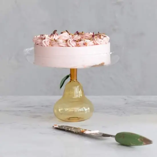 Hello Honey&reg; 7.75" Pear Perfection Glass Food Pedestal {4}