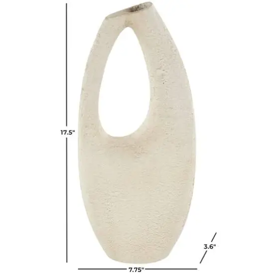 17.5" Cream Paper Mache Abstract Curved Cutout Vase with Brown Distressed Texturing {9}