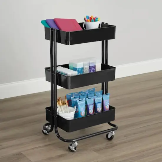 Lexington 3-Tier Rolling Cart by Simply Tidy&reg; Matte Black {7}