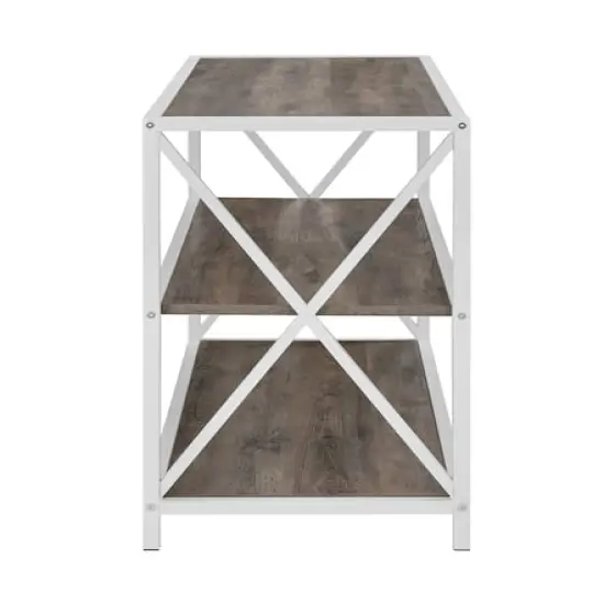 Walker Edison Gray Wash X-Frame Industrial Wood Bookshelf {7}
