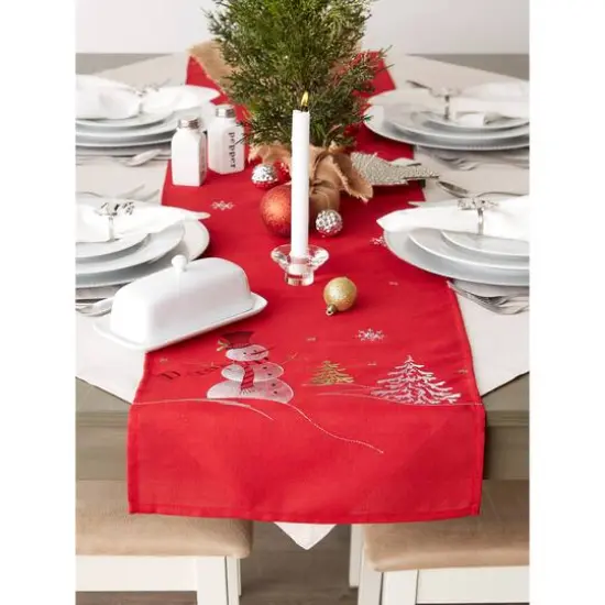 DII&reg; 70" Red Embroidered Snowman Table Runner {11}