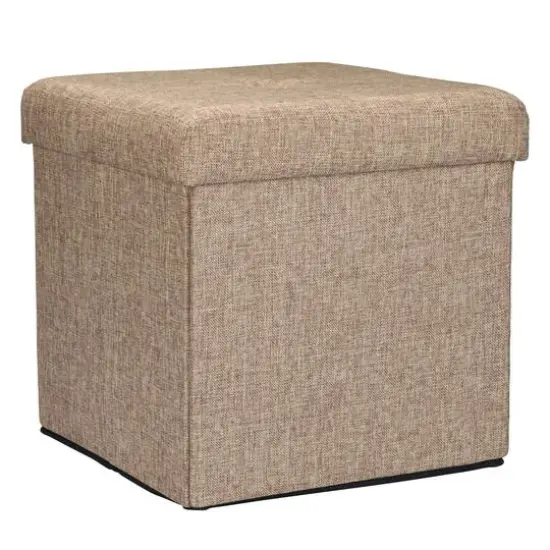 Simplify 15" Faux Linen Folding Storage Ottoman Cube Espresso {2}