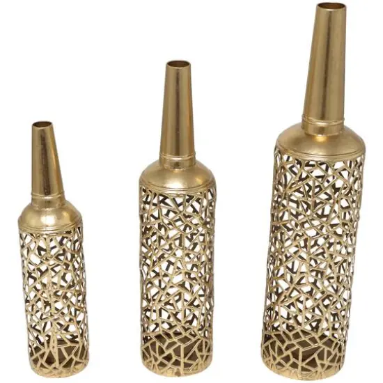 Gold Metal Abstract Patterned Vase with Open Frame Design Set {6}