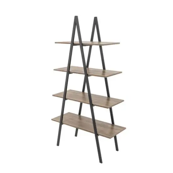 Glitzhome&reg; 5.5ft. Modern Industrial 4-Tier A-Frame Open Ladder Bookshelf Rustic {1}