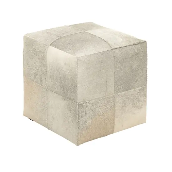 16" Gray Leather & Wood Glam Ottoman {1}