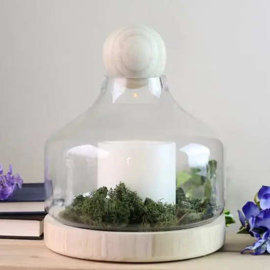 Transparent Glass Hurricane with Wooden Lid and Base {6}