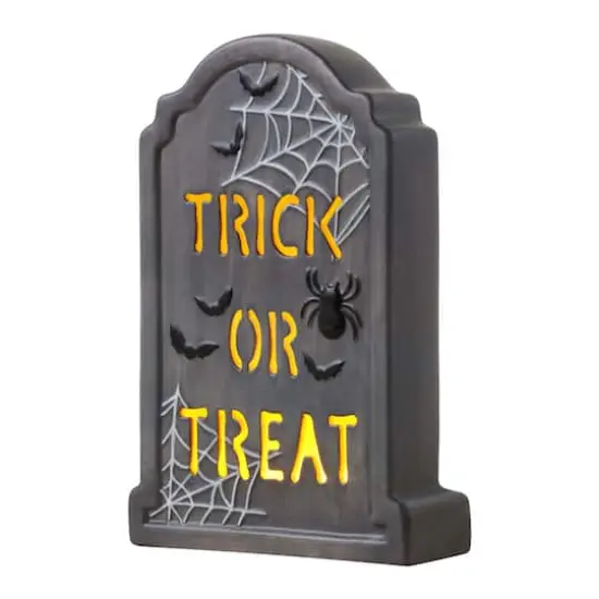 Mr. Halloween 10" Ceramic LED Trick Or Treat Tombstone {1}