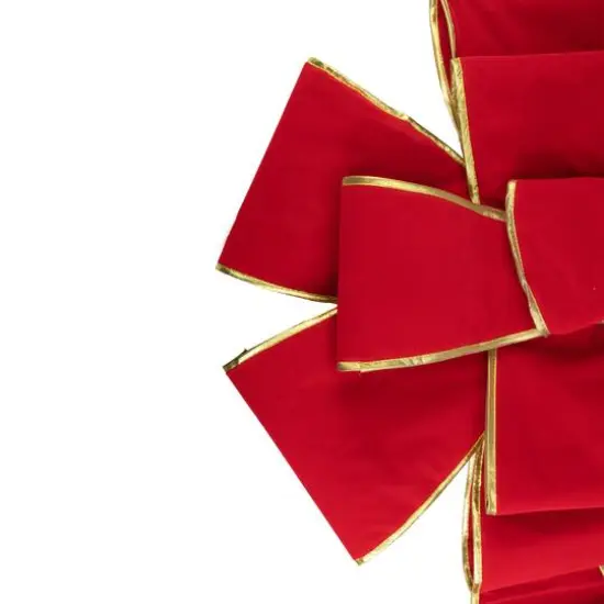 40" Red 3D 11-Loop Velveteen Christmas Bow with Gold Trim {3}