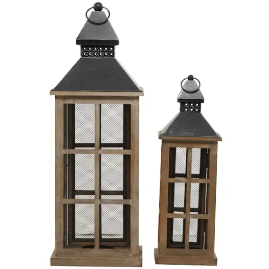 Brown Wood Lighthouse Style Candle Lantern Set {6}