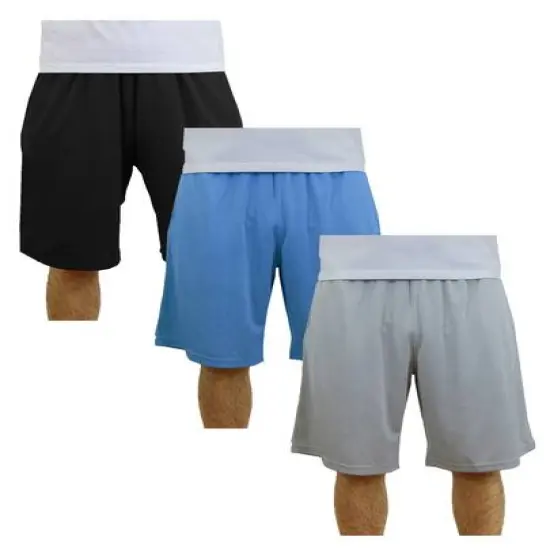 Galaxy by Harvic Men's Moisture Wicking Performance Basic Mesh Shorts 3 Pack Black/Light Blue/Silver {1}