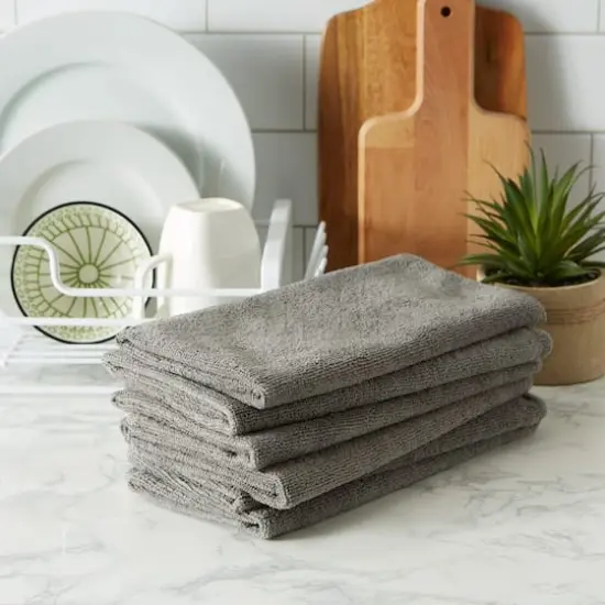DII&reg; Gray Essential Microfiber Dishtowels, 6ct. {4}