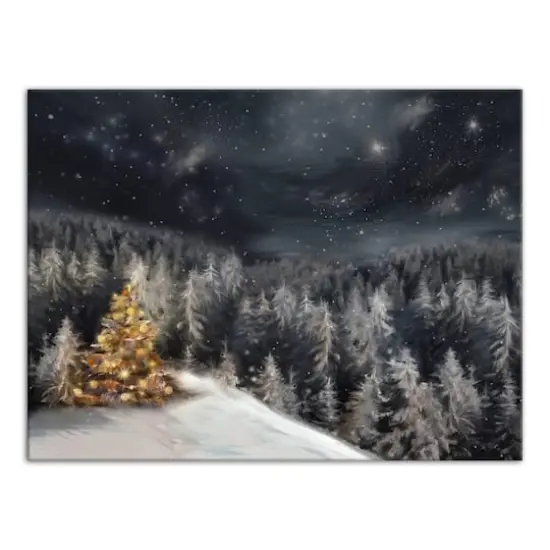 Lit Tree Winter Landscape Canvas Wall Art {1}