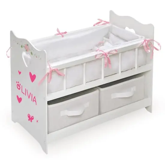 Badger Basket White Rose Doll Crib with Bedding & Two Baskets {8}