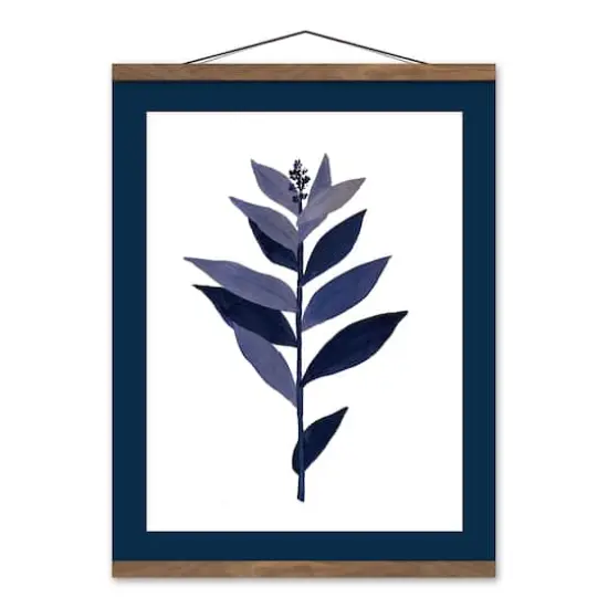 Blue Leaf Stem 16" x 20" Teak Hanging Canvas {1}