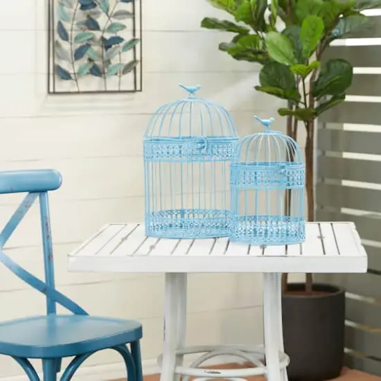 Metal Country Cottage Birdcage Set Blue {9}