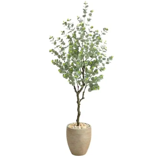 5ft. Eucalyptus Artificial Tree in Sandstone Planter {1}