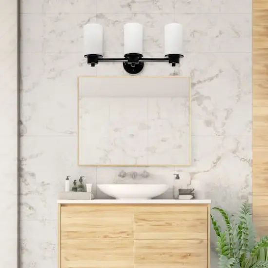 Lalia Home Essentix 3-Light White Shade Vanity Black {6}