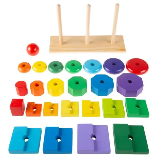 Toy Time Wooden Rainbow Stacking Shapes Set {4}