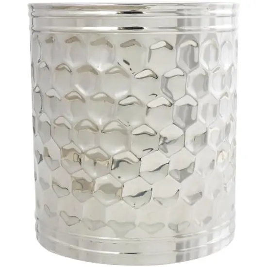 18" Silver Stainless Steel Drum Geometric Accent Table {3}