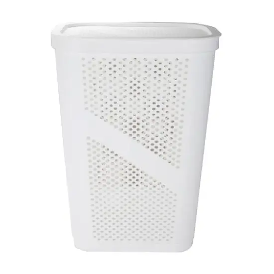 Mind Reader 60L Ventilated Slim Laundry Hamper with Cut Out Handles & Hinged Lid, 2ct. White {6}