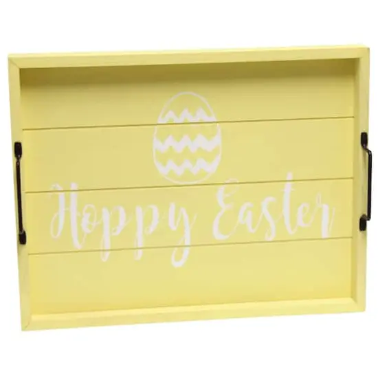 Elegant Designs&trade; 15.5" Yellow Wash Hoppy Easter Serving Tray with Handles {1}