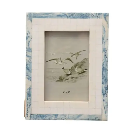 Hello Honey&reg; Blue & Ivory Wood Resin 4" x 6" Photo Frame {1}