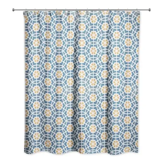 Blue and Yellow Circle Hex 71" x 74" Shower Curtain {1}