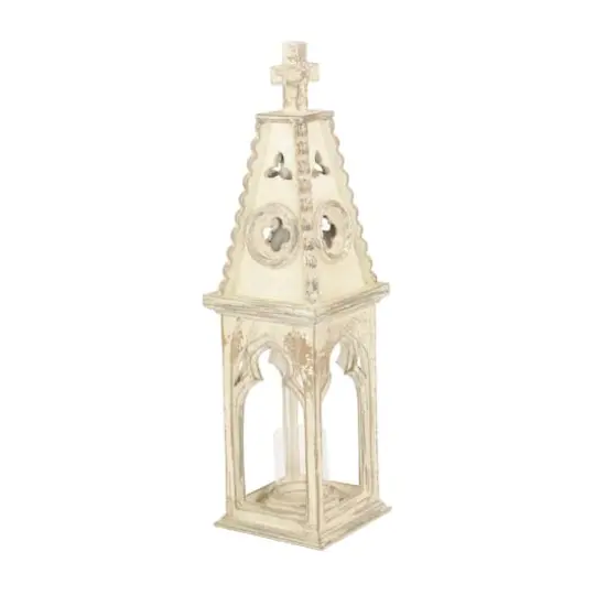 White Wood Vintage Candle Holder Lantern, 28" x 8" x 8" {4}