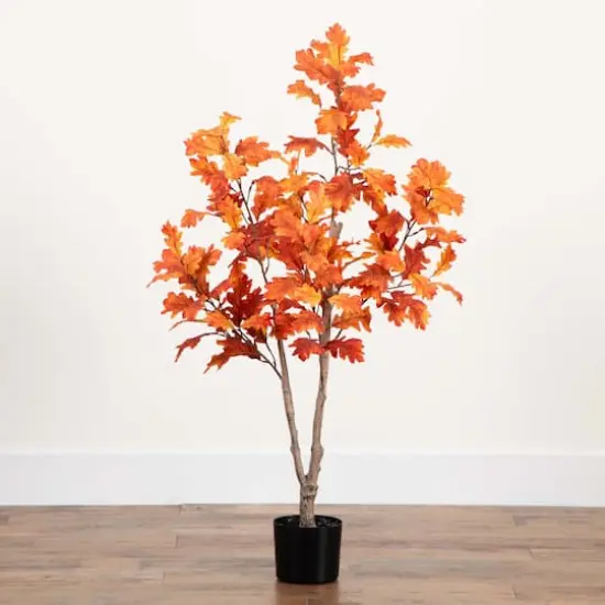 4ft. Potted Artificial Autumn Oak Tree {6}