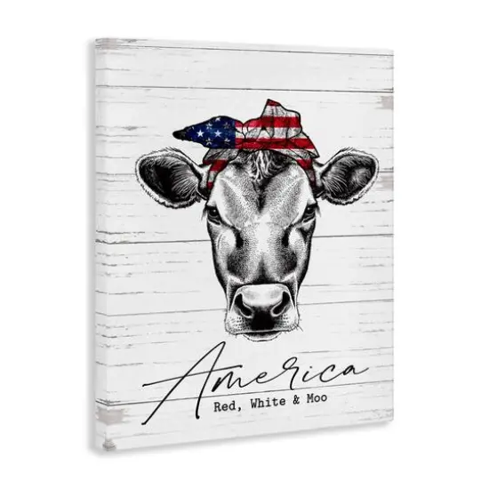 Stupell Industries Americana Cow Red White and Moo Country Farm Quote Canvas Wall Art {4}