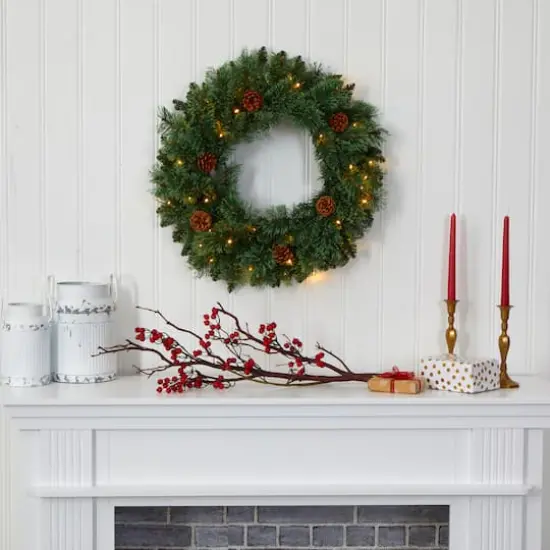 24" LED White Mountain Pine Artificial Christmas Wreath {4}
