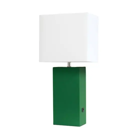 Lalia Home Lexington 21" Leather Table Lamp with USB Charging Port Green {1}