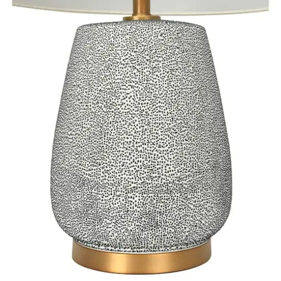 Hello Honey® 26'' Textured Blue Glaze Ceramic Table Lamp with Natural Linen Shade {6}