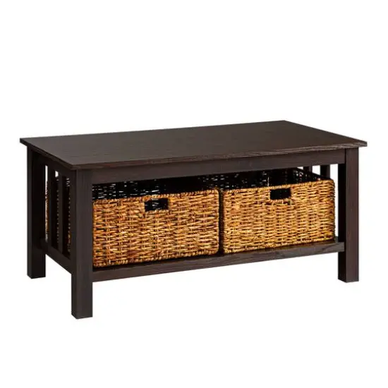 Walker Edison 40" Espresso Mission Storage Coffee Table with Baskets {1}