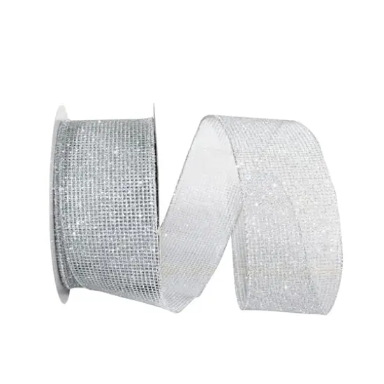 Reliant 2.5" x 20yd. Glitter Web Mesh Wired Metallic Ribbon Silver {1}