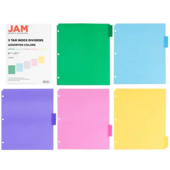 JAM Paper 9.75" x 11.5" 5-Tab Plastic Index Tab Dividers with Double Pockets, 2 Pack {3}