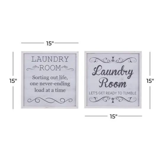 Set of 2 White Wood Farmhouse Sign Wall Decor, 15" x 15" {8}