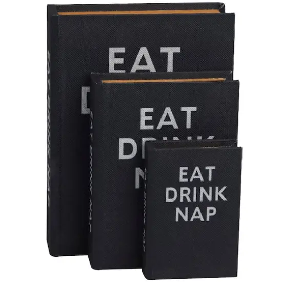 Black Eat Drink Nap Linen Storage Book Box Set {3}