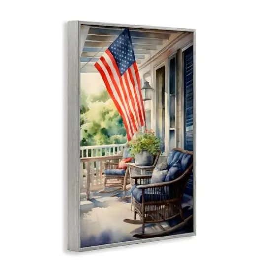 Stupell Industries Porch with American Flag Framed Giclee Art Gray {4}