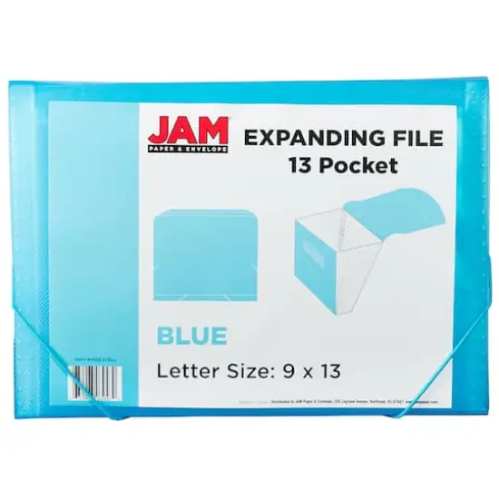 JAM Paper 9" x 13" Plastic Accordion Folder Blue Grid {6}